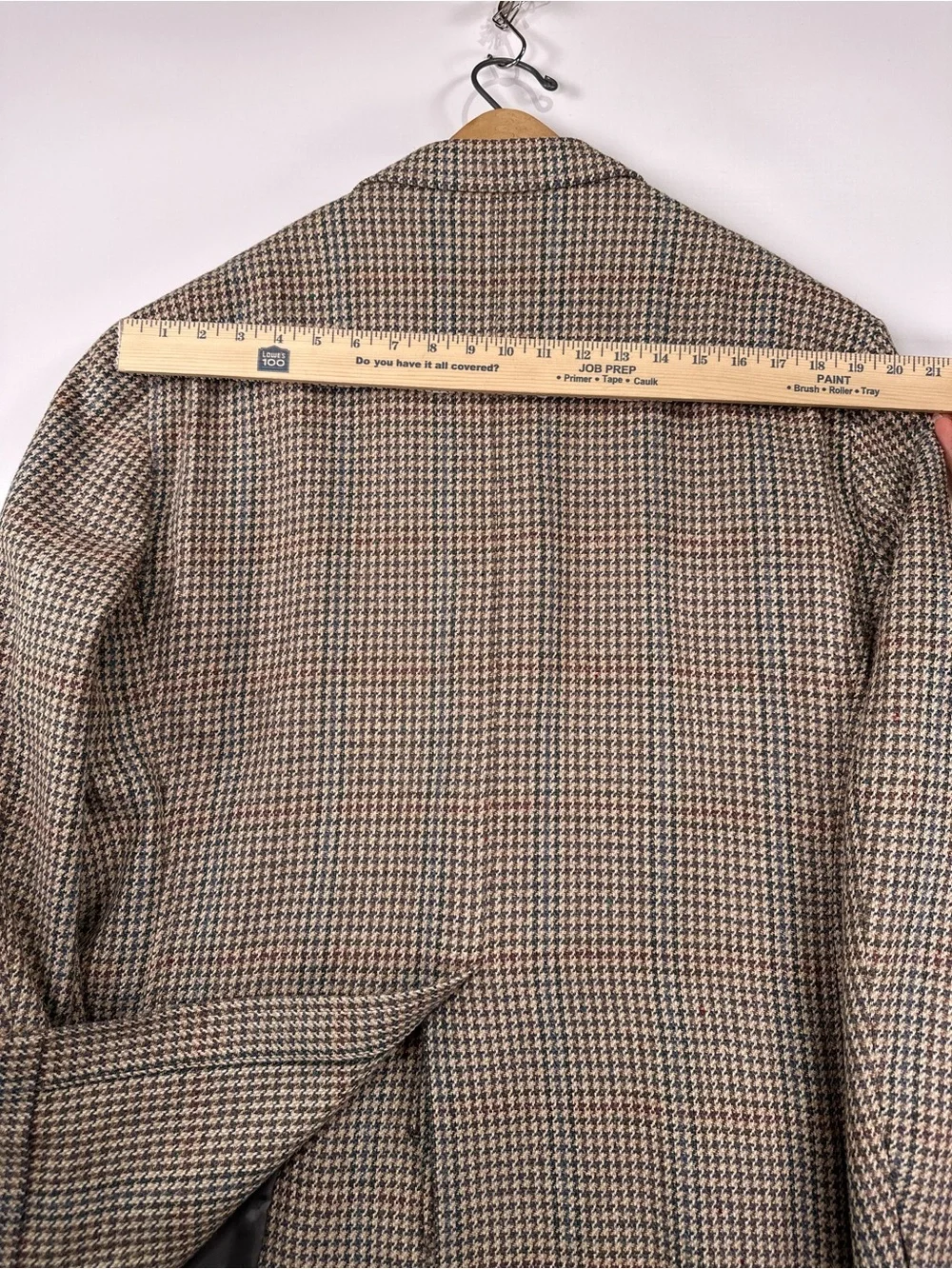 Brooks Brothers Blazer Vintage Silk Wool Houndstooth Plaid Brown Blue 46R